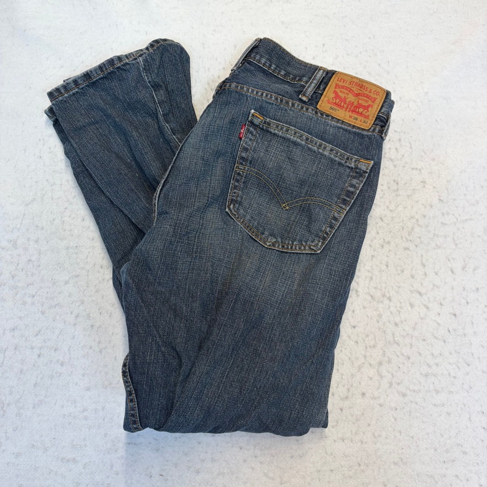 Levi 505 Straight Leg Jeans Mens 38x32 Blue Denim Regular Fit
